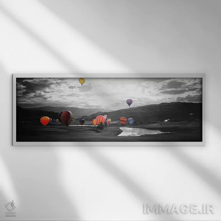 تابلو Colorado, USA Color Pop,بالنهای هوای داغ اسنومس کلرادو آمریکا با رنگ تقویتی اثر پانورامیک ایمجز (استودیو عکاسی عریض) - نمای قابدار سفید