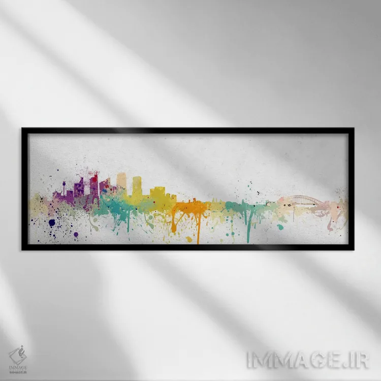 تابلو خط افق پیتسبورگ آبرنگی اثر فایو بای فایو کالکتیو - نمای قابدار مشکی