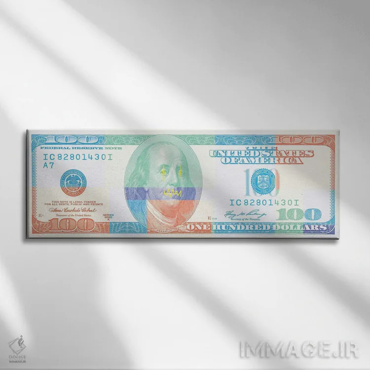 تابلو اسکناس صد دلاری اثر فایو بای فایو کالکتیو - نمای روبهرو روی دیوار