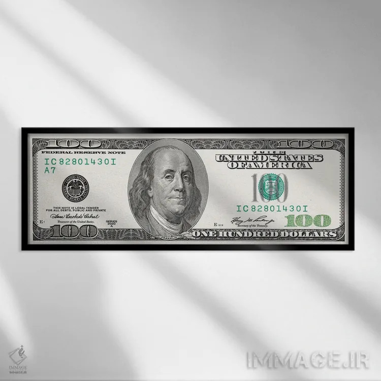 تابلو اسکناس صد دلاری اثر فایو بای فایو کالکتیو - نمای قابدار مشکی