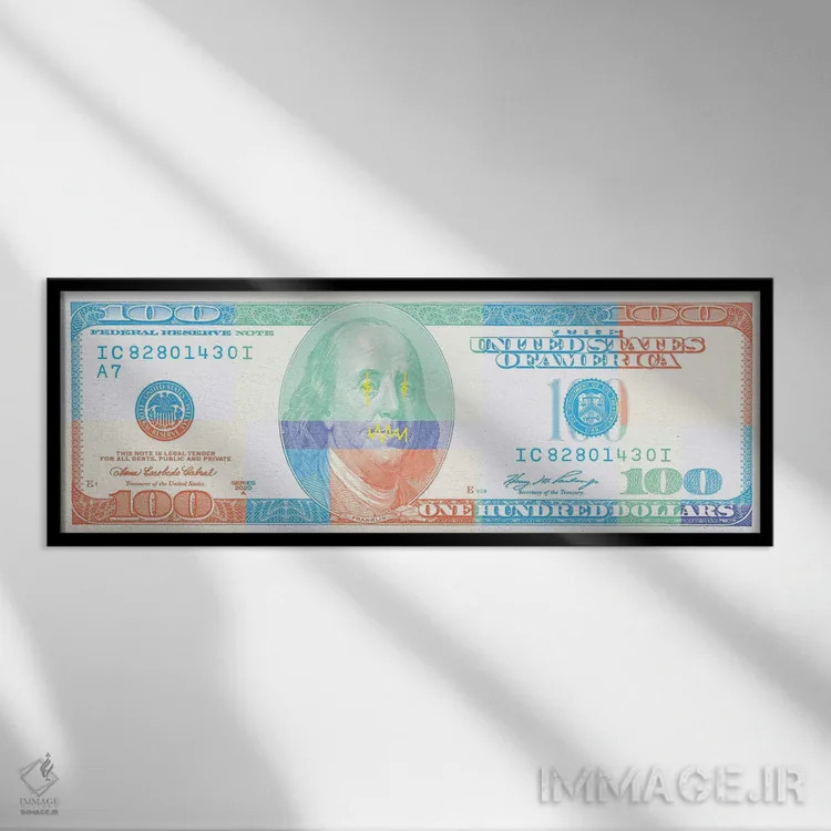 تابلو اسکناس صد دلاری اثر فایو بای فایو کالکتیو - نمای قابدار مشکی