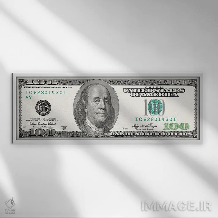 تابلو اسکناس صد دلاری اثر فایو بای فایو کالکتیو - نمای قابدار سفید