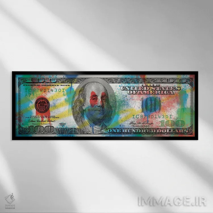 تابلو اسکناس صد دلاری اثر فایو بای فایو کالکتیو - نمای قابدار مشکی