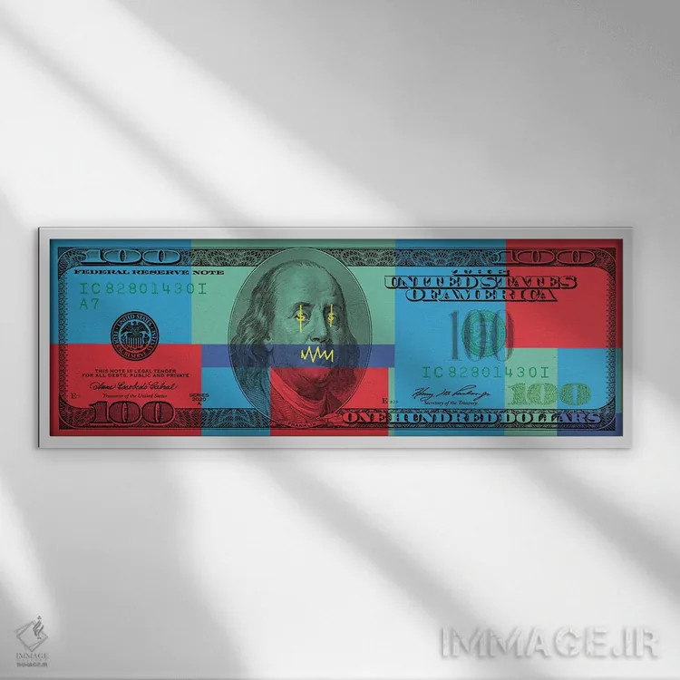 تابلو اسکناس صد دلاری اثر فایو بای فایو کالکتیو - نمای قابدار سفید