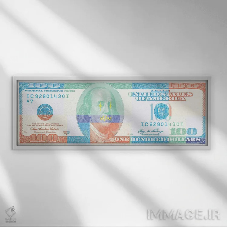 تابلو اسکناس صد دلاری اثر فایو بای فایو کالکتیو - نمای قابدار سفید