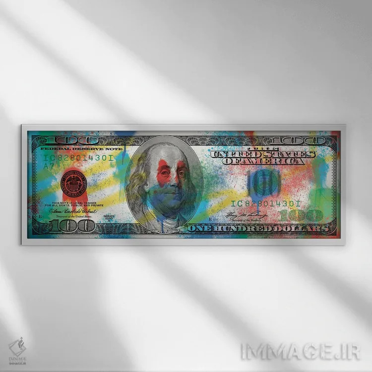 تابلو اسکناس صد دلاری اثر فایو بای فایو کالکتیو - نمای قابدار سفید