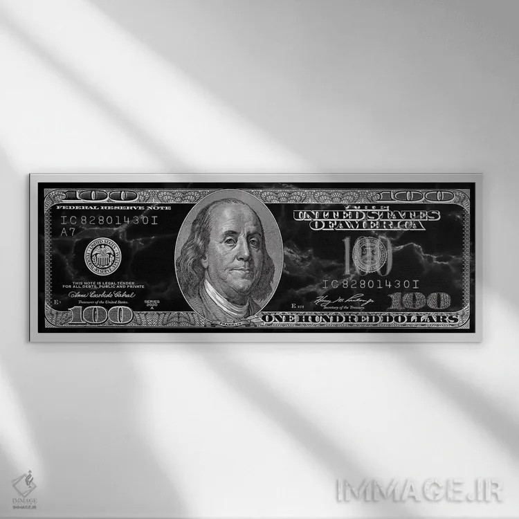 تابلو اسکناس صد دلاری اثر فایو بای فایو کالکتیو - نمای قابدار سفید