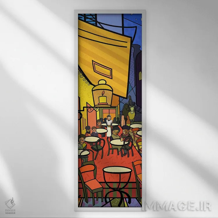تابلو تراس کافه در میدان دو فروم (برداشت از ونسان ونگوگ) اثر فایو بای فایو کالکتیو - نمای قابدار سفید
