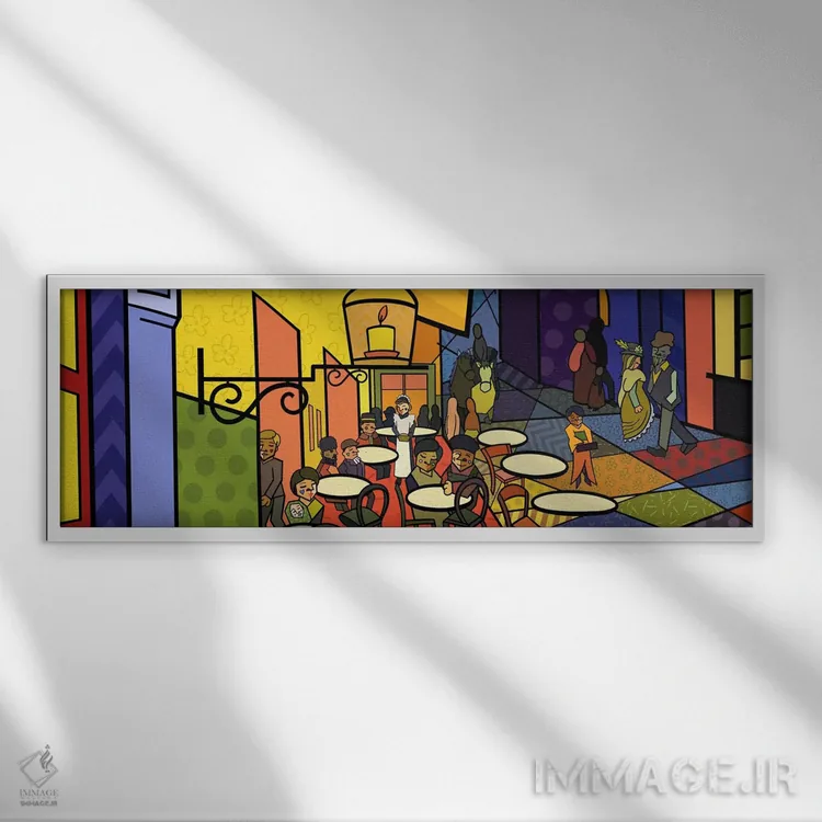 تابلو تراس کافه در میدان دو فروم ۲ (برداشت از ونگوگ) اثر فایو بای فایو کالکتیو - نمای قابدار سفید