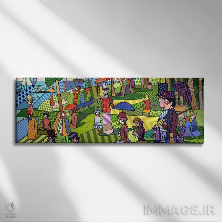 تابلو عصر یکشنبه در جزیره گراند ژات (برداشت از ژرژ سورا) اثر فایو بای فایو کالکتیو - نمای روبهرو روی دیوار