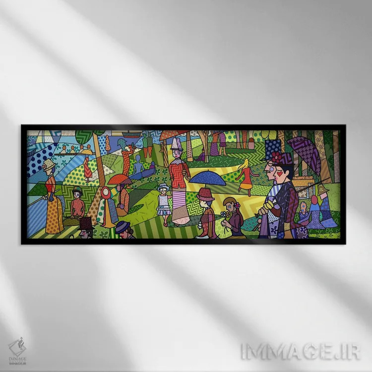 تابلو عصر یکشنبه در جزیره گراند ژات (برداشت از ژرژ سورا) اثر فایو بای فایو کالکتیو - نمای قابدار مشکی
