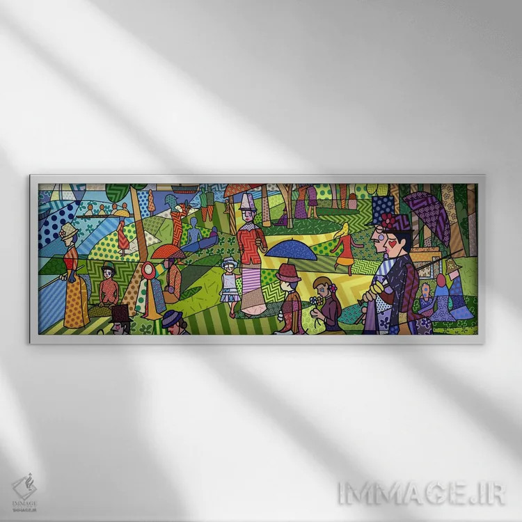 تابلو عصر یکشنبه در جزیره گراند ژات (برداشت از ژرژ سورا) اثر فایو بای فایو کالکتیو - نمای قابدار سفید