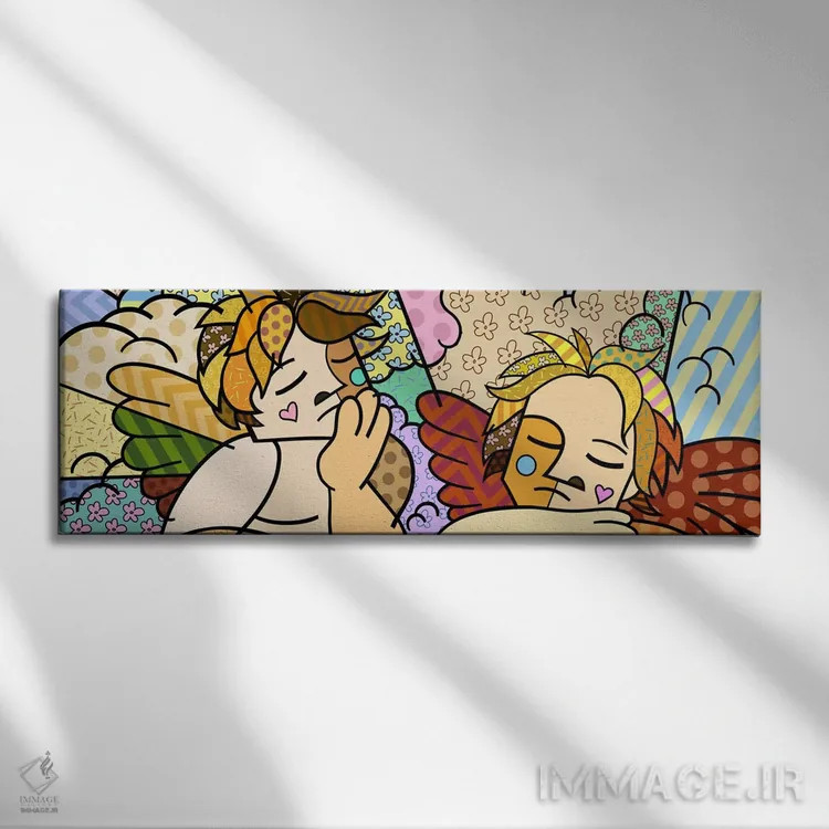 تابلو دو فرشته (برداشت از رافائل) اثر فایو بای فایو کالکتیو - نمای روبهرو روی دیوار