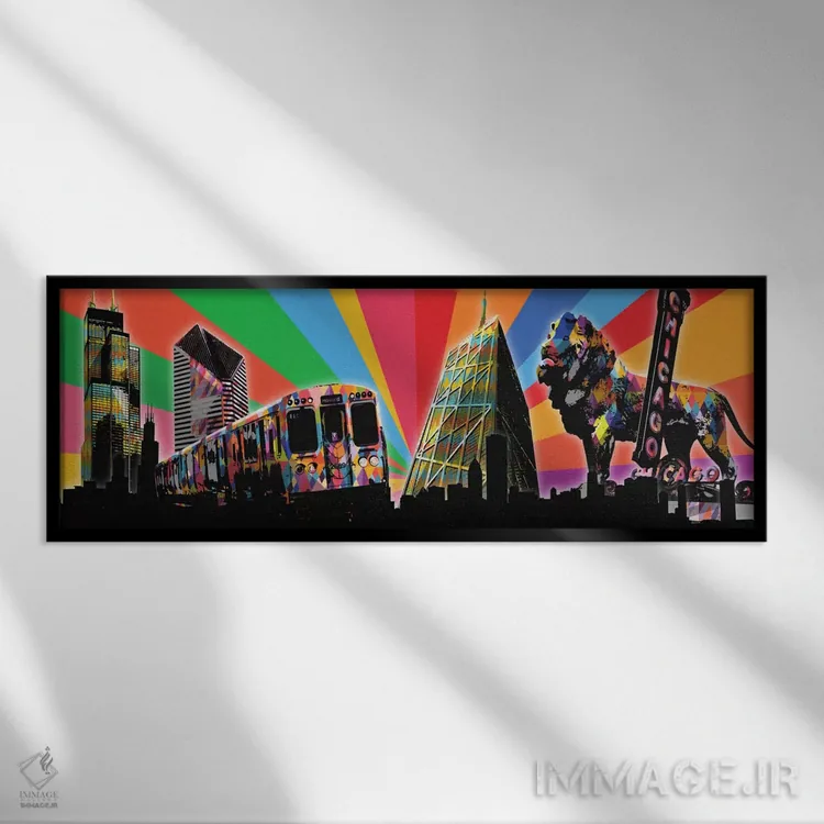 تابلو پاپ سایکدلیک شیکاگو (سبک هنری) اثر فایو بای فایو کالکتیو - نمای قابدار مشکی