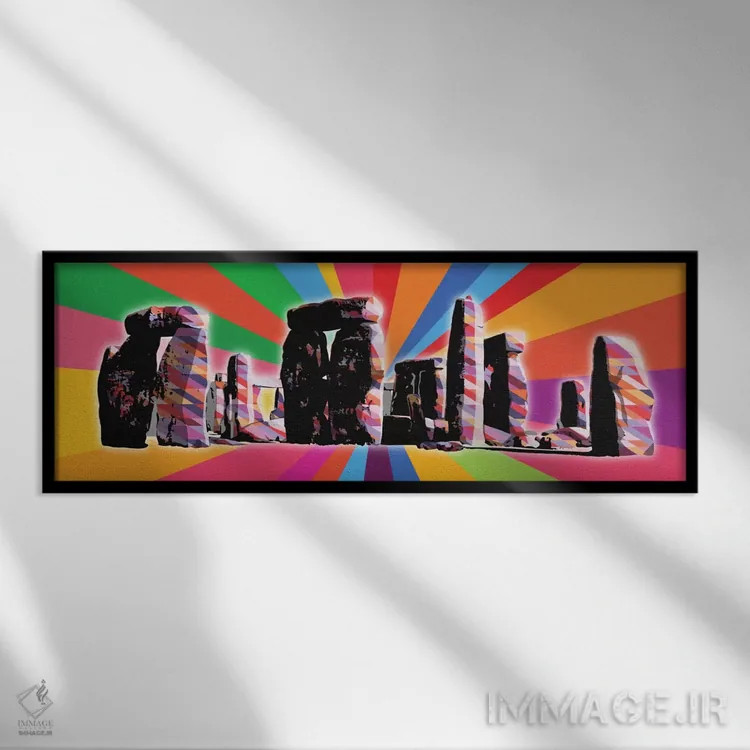 تابلو پاپ سایکدلیک استونهنج (انگلیس) اثر فایو بای فایو کالکتیو - نمای قابدار مشکی