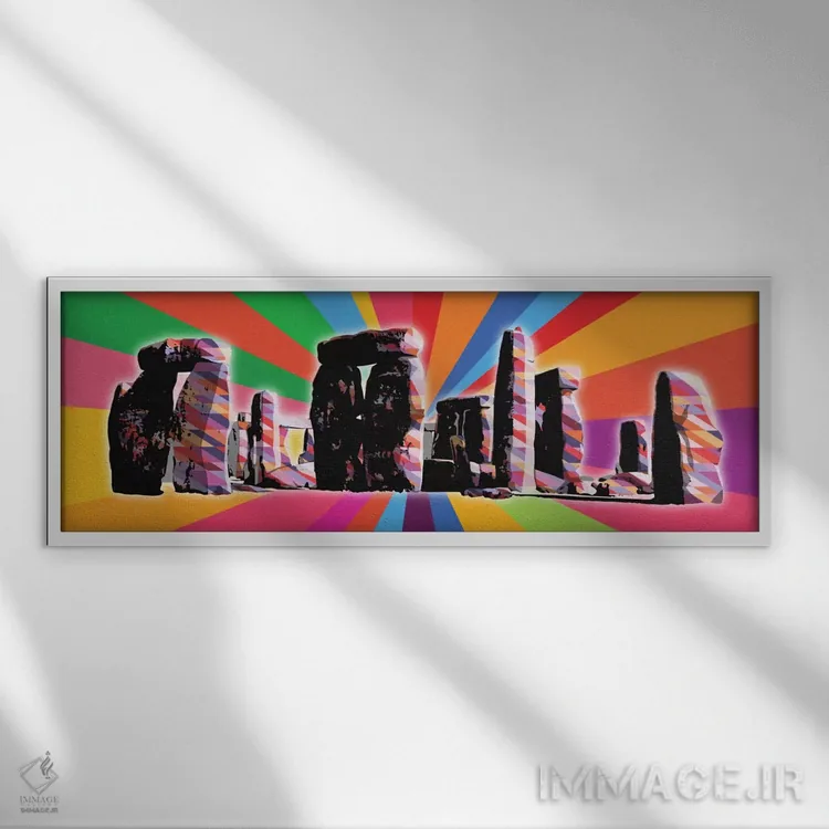 تابلو پاپ سایکدلیک استونهنج (انگلیس) اثر فایو بای فایو کالکتیو - نمای قابدار سفید