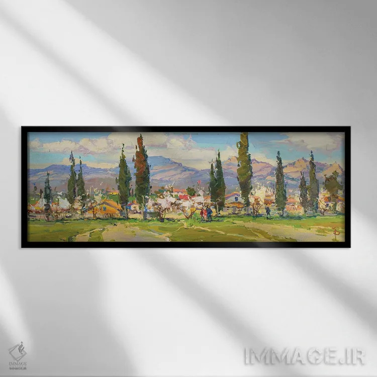 تابلو درختان صنوبر آمریکایی اثر ایگور پوزدف - نمای قابدار مشکی