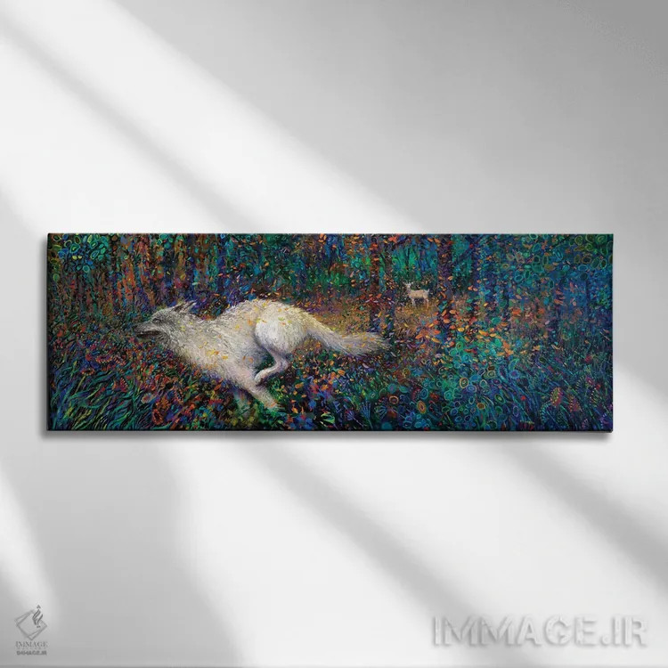 تابلو دنبال کردن خرگوش سفید اثر آیریس اسکات - نمای روبهرو روی دیوار