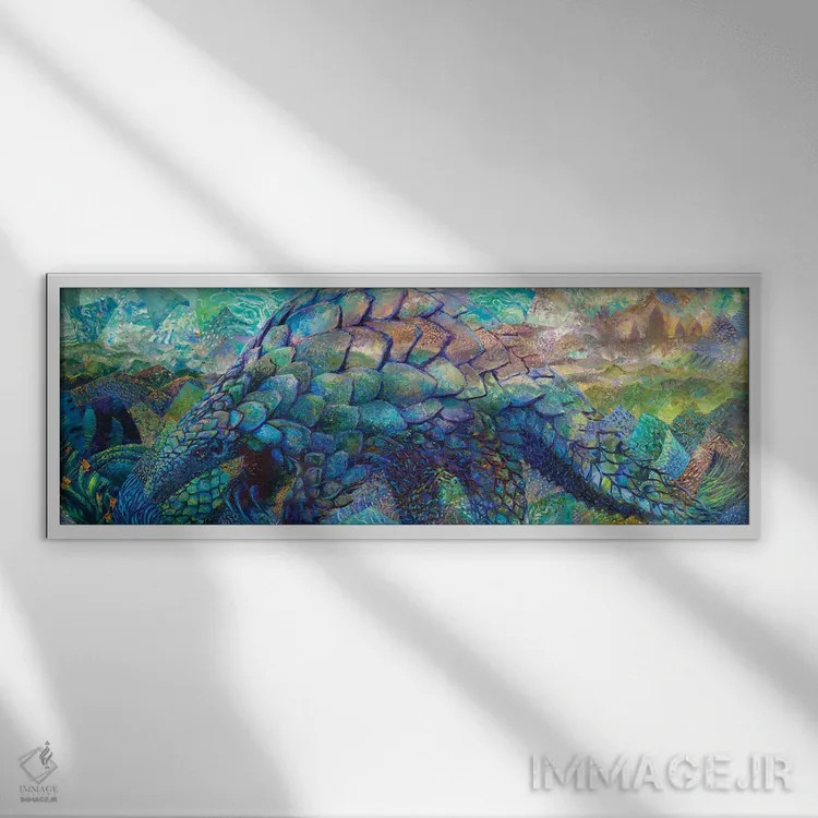 تابلو پانگولین (نوعی پستاندار پولکدار) اثر آیریس اسکات - نمای قابدار سفید