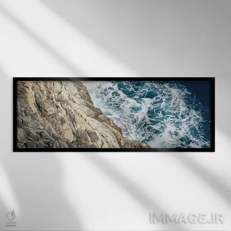 تابلو سنگها و موجهای دریا اثر ایوجنیا بیدیوک - نمای قابدار مشکی