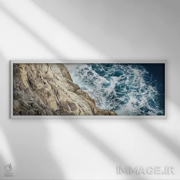تابلو سنگها و موجهای دریا اثر ایوجنیا بیدیوک - نمای قابدار سفید