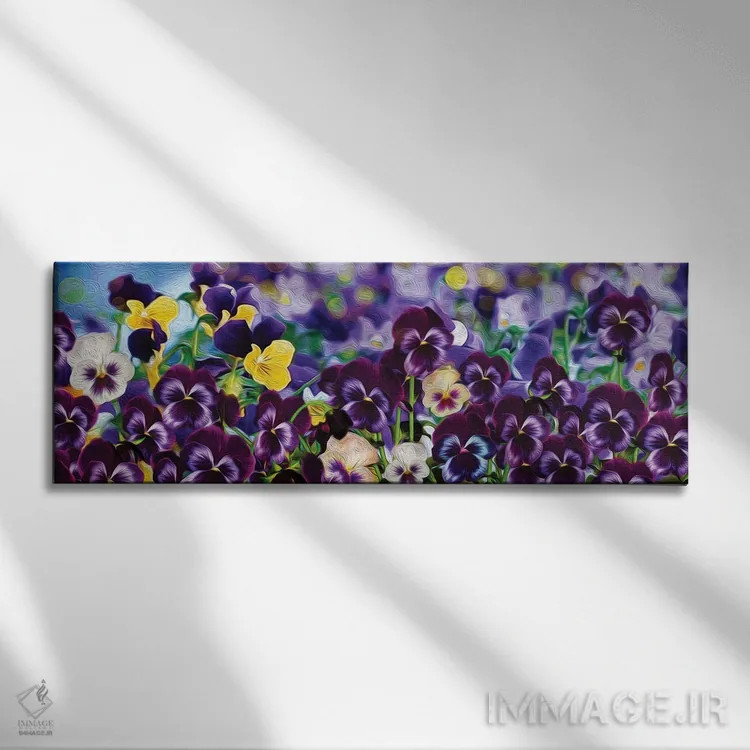 تابلو بنفشهها اثر ایوجنیا بیدیوک - نمای روبهرو روی دیوار