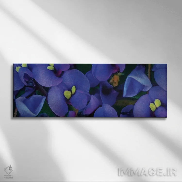 تابلو گل میمون با زمینه آبی اثر ایوجنیا بیدیوک - نمای روبهرو روی دیوار