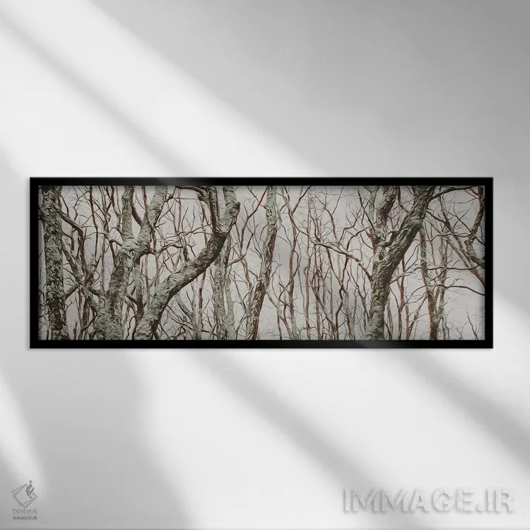 تابلو شاخههای خمیده درختان در جنگل اثر ایوجنیا بیدیوک - نمای قابدار مشکی