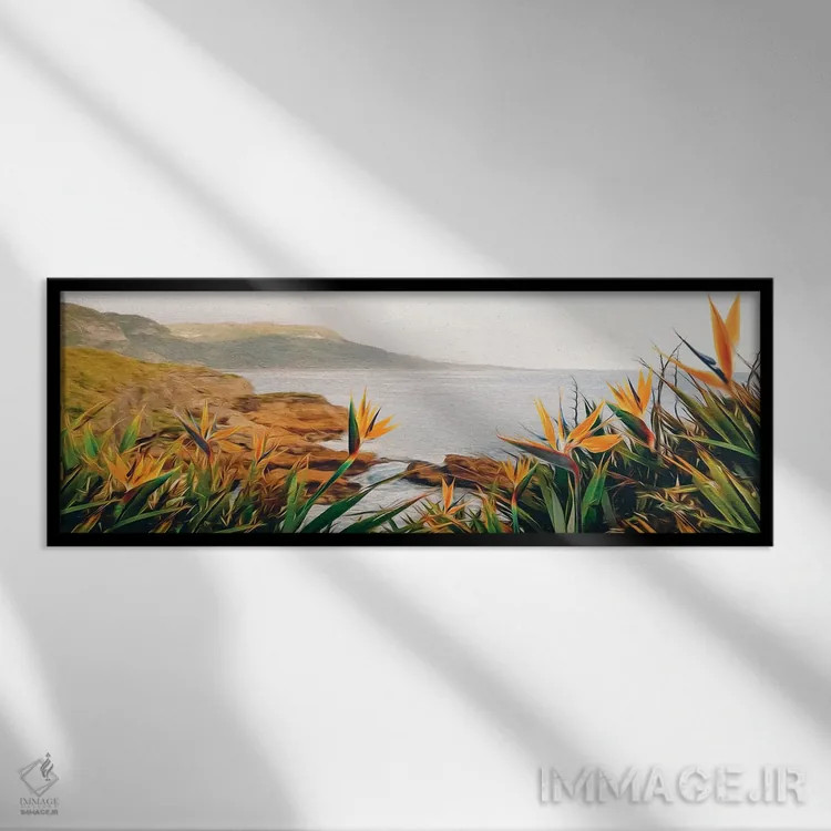 تابلو استرلیتزیا شکوفهدار کنار اقیانوس اثر ایوجنیا بیدیوک - نمای قابدار مشکی