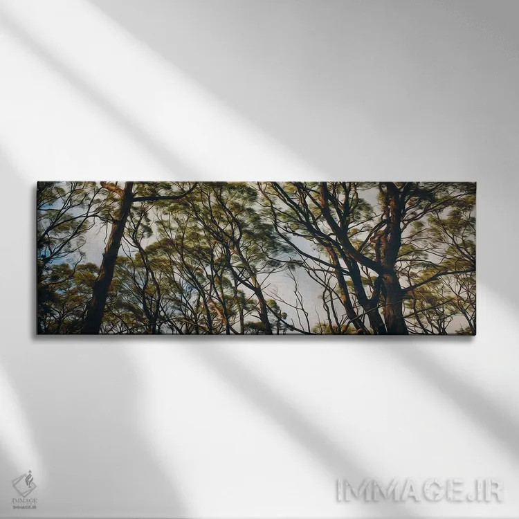 تابلو پسزمینهای از درختان جنگل اثر ایوجنیا بیدیوک - نمای روبهرو روی دیوار
