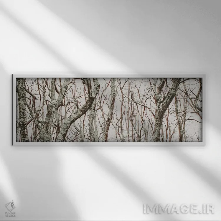 تابلو شاخههای خمیده درختان در جنگل اثر ایوجنیا بیدیوک - نمای قابدار سفید