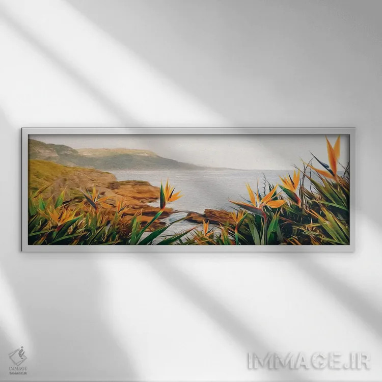 تابلو استرلیتزیا شکوفهدار کنار اقیانوس اثر ایوجنیا بیدیوک - نمای قابدار سفید
