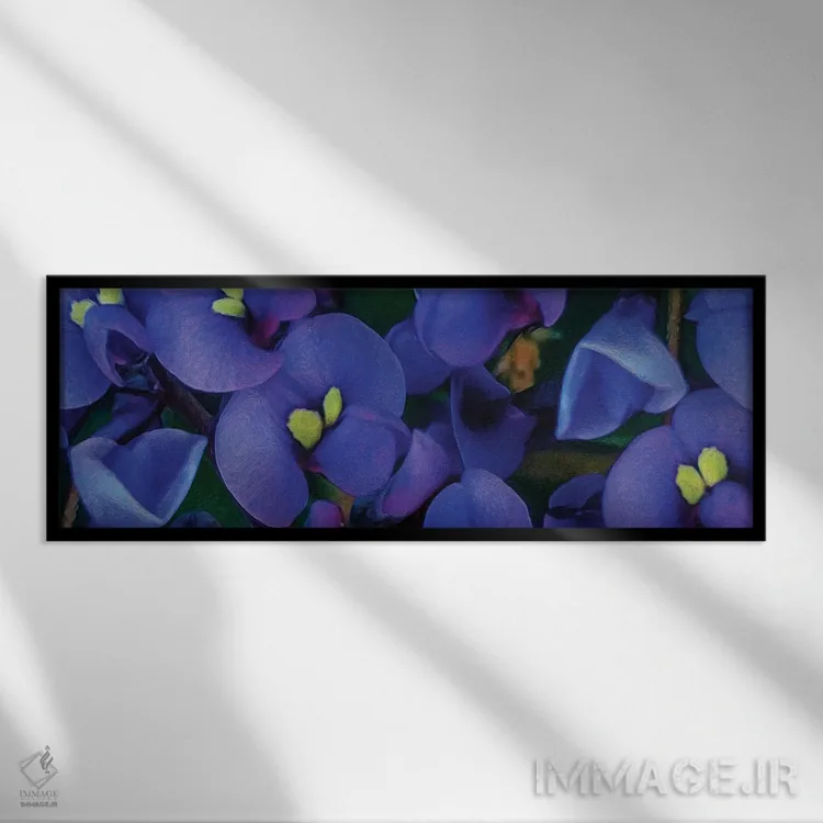 تابلو گل میمون با زمینه آبی اثر ایوجنیا بیدیوک - نمای قابدار مشکی
