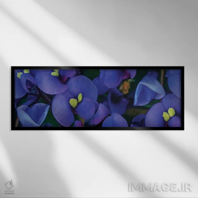 تابلو گل میمون با زمینه آبی اثر ایوجنیا بیدیوک - نمای قابدار مشکی