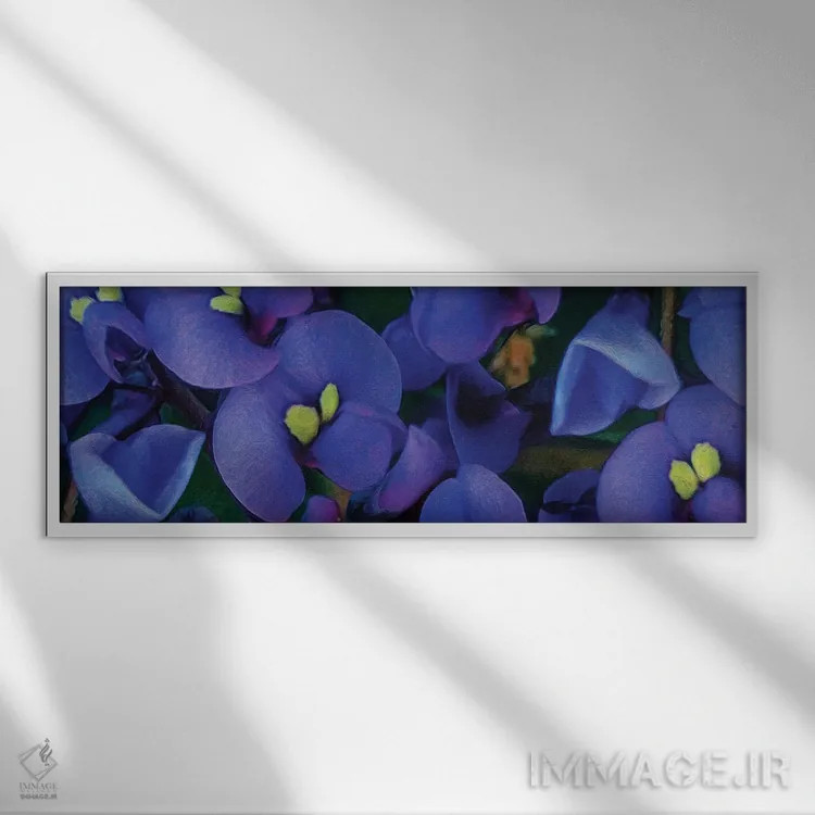 تابلو گل میمون با زمینه آبی اثر ایوجنیا بیدیوک - نمای قابدار سفید