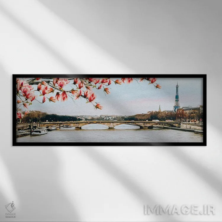 تابلو ماگنولیاهای شکوفا بر فراز پاریس اثر ایوجنیا بیدیوک - نمای قابدار مشکی