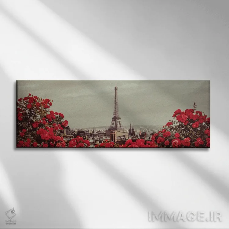 تابلو پسزمینهٔ پاریس کلاسیک با گلها اثر ایوجنیا بیدیوک - نمای روبهرو روی دیوار