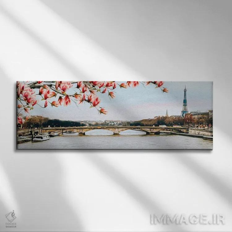 تابلو ماگنولیاهای شکوفا بر فراز پاریس اثر ایوجنیا بیدیوک - نمای روبهرو روی دیوار