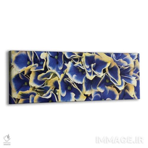 تابلو پسزمینهٔ افقی از گلهای ادریسی با برگهای بزرگ اثر ایوجنیا بیدیوک - نمای پرسپکتیو محصول