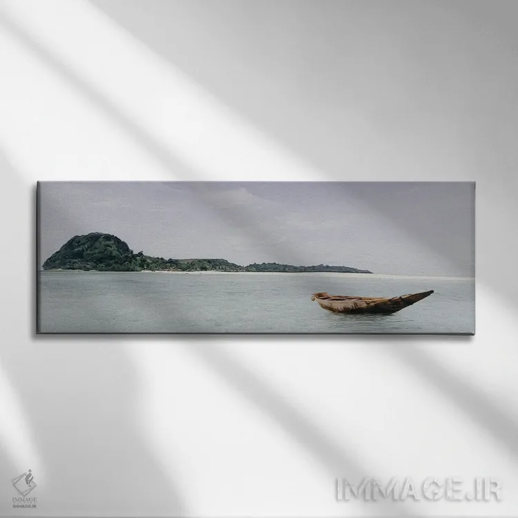 تابلو قایق چوبی در اقیانوس اثر ایوجنیا بیدیوک - نمای روبهرو روی دیوار