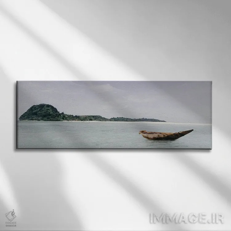 تابلو قایق چوبی در اقیانوس اثر ایوجنیا بیدیوک - نمای روبهرو روی دیوار