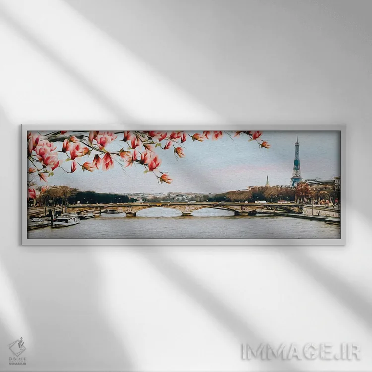 تابلو ماگنولیاهای شکوفا بر فراز پاریس اثر ایوجنیا بیدیوک - نمای قابدار سفید