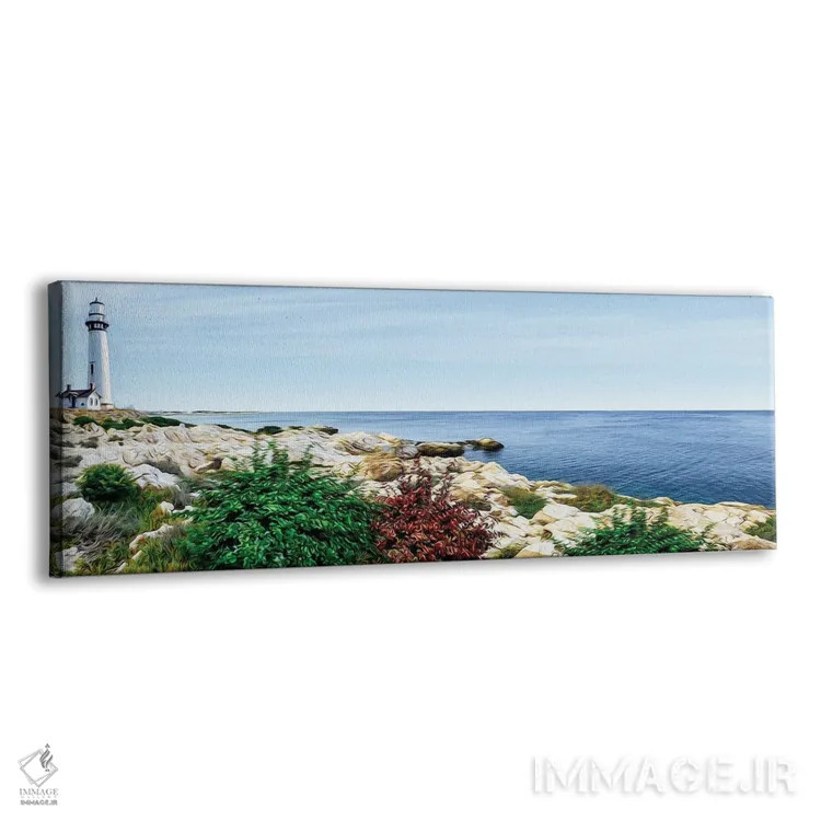 تابلو ساحل صخرهای بر پسزمینهٔ فانوس دریایی اثر ایوجنیا بیدیوک - نمای پرسپکتیو محصول