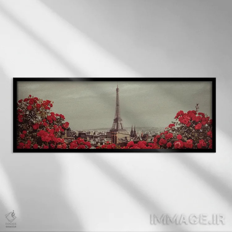 تابلو پسزمینهٔ پاریس کلاسیک با گلها اثر ایوجنیا بیدیوک - نمای قابدار مشکی