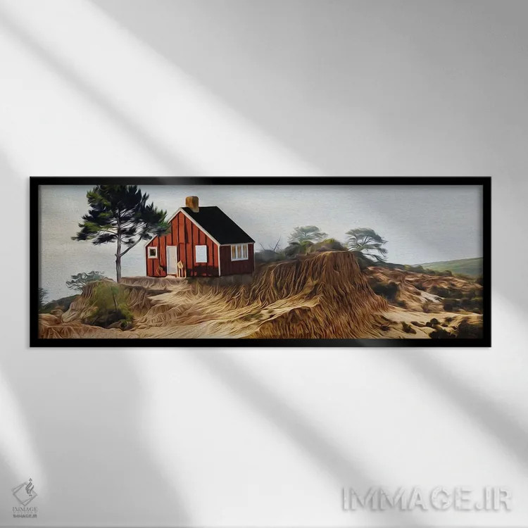 تابلو خانهای بر تپه نزدیک دریا اثر ایوجنیا بیدیوک - نمای قابدار مشکی