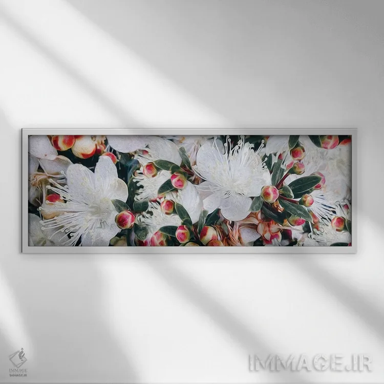 تابلو شکوفهٔ گیلاس رنگارنگ بهاری اثر ایوجنیا بیدیوک - نمای قابدار سفید