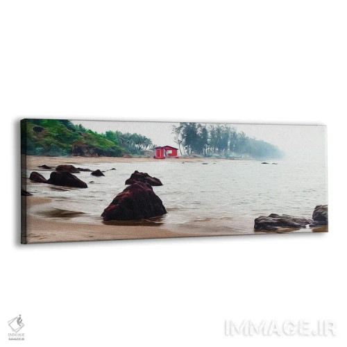 تابلو خانهٔ قرمز بر ساحل کنار دریا اثر ایوجنیا بیدیوک - نمای پرسپکتیو محصول