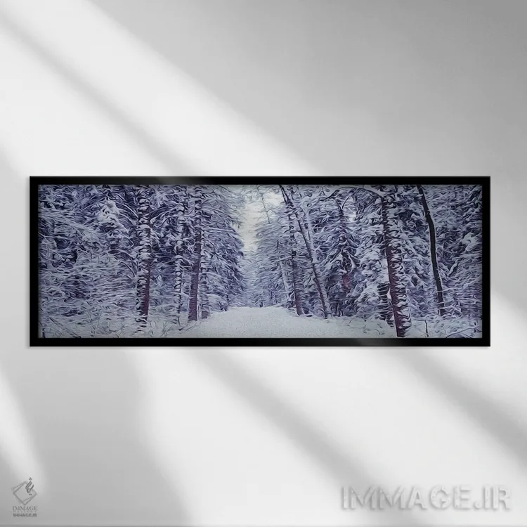 تابلو جادهٔ برفی در جنگل اثر ایوجنیا بیدیوک - نمای قابدار مشکی