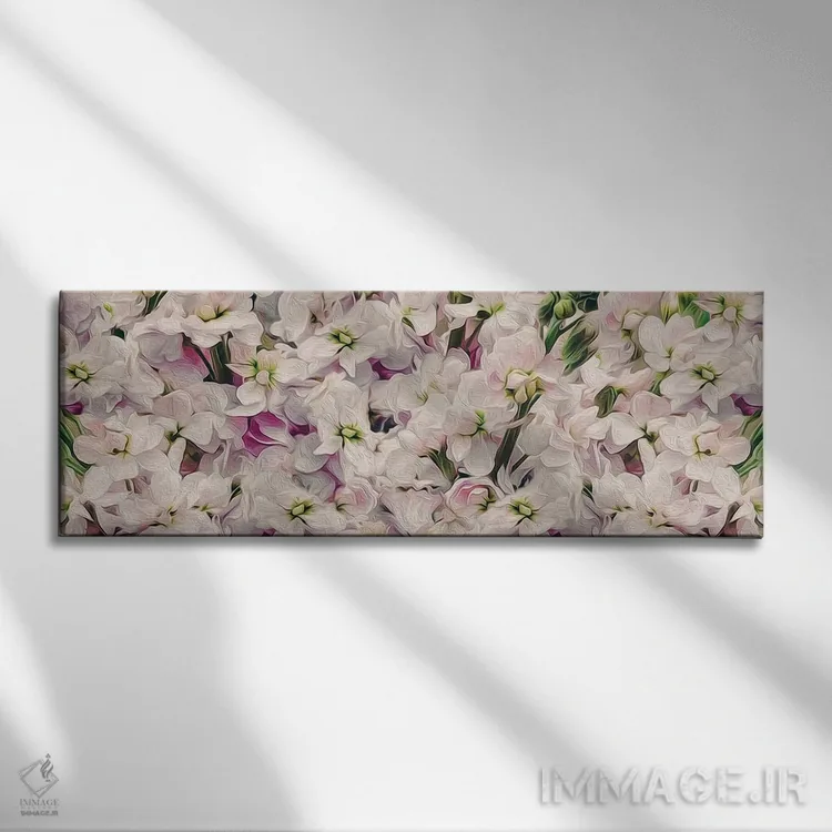 تابلو پسزمینهای از گلهای دلفینیوم اثر ایوجنیا بیدیوک - نمای روبهرو روی دیوار