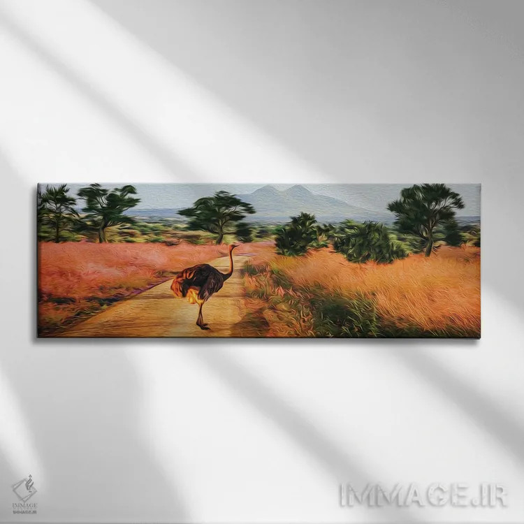 تابلو شترمرغ آفریقایی در طبیعت وحشی اثر ایوجنیا بیدیوک - نمای روبهرو روی دیوار